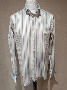Peter Werth Men's Stylish Blue Brown striped shirt Size 4 Large 40" Chest - Picture 1 of 13