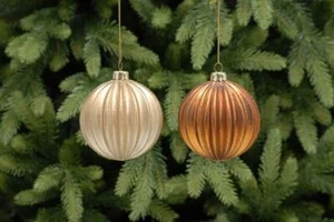 Bolas de vidrio decoraciones árbol de Navidad segmento 8 cm paquete x2 cobre/oro - Imagen 1 de 1