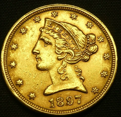1897 $5 Gold Liberty Half Eagle Head US Coin Cover