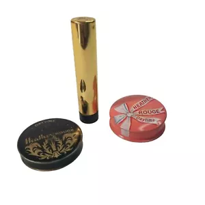 Vintage Makeup Lot Heather Rouge Faberge Lip Stick Cosmetics Blush Tins 40s 50s - Picture 1 of 14