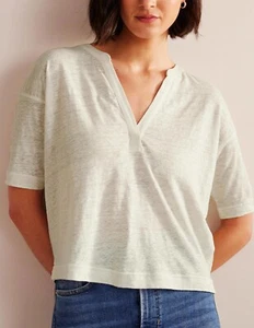 Boden - Notch Neck Linen Henley Top - Damen T-shirt Leinen NEU UK 10 EU 38 - Bild 1 von 5