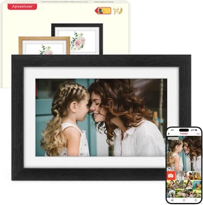 Digital Photo Frame Wifi Black Oak Wood Frame, Frameo Digital Picture Frame 10.1 - Picture 1 of 15