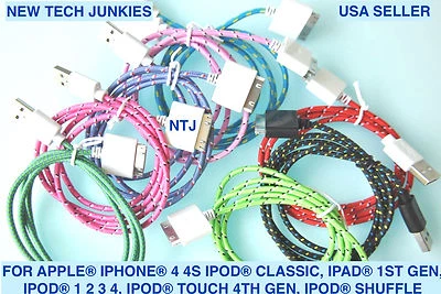 Fabric Braided USB data power cord Charger Cable adapter charge for iPhone 4S 3G - Image 1 of 4