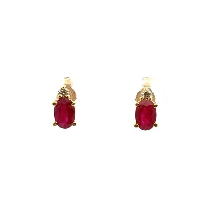 14KT YELLOW GOLD GENUINE RUBY & DIAMOND EARRINGS 1.3 GRAMS - Image 1 of 4