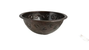17" Round Copper Bathroom Sink - Floral by SoLuna Dark Smoke Rolled Rim - Picture 1 of 3