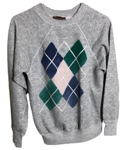 Vintage 70s Bachrachs Argyle Raglan Sweatshirt Heather Gray Medium Made in USA - Picture 1 of 9