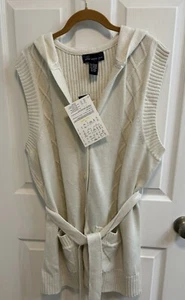 Susan Graver XL Kapuzenpullover Weste Stoff Gürtel Elfenbein Metallic A17611 Neu - Bild 1 von 11