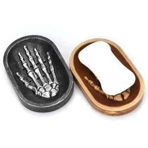 Resin Soap Dish Antique Self Draining Bathroom Storage Tray Skull Bar Bath - Picture 1 of 19