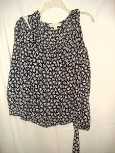 Michael Kors BLUE WHITE FLORAL Off Cold Shoulder TOP Tunic size M banded bottom - Picture 1 of 2