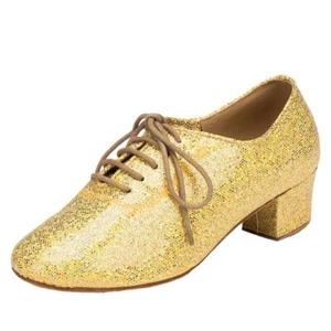Professional Closed Latin Dance Shoes Women Golden Flash Indoor Dance High Heel - Picture 1 of 28