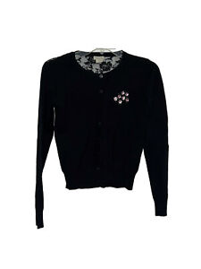 American Rag Black Cardigan With Floral Sequence And Floral Lace Pattern