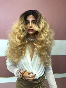 Blond ombre Curly 4x4 Lace Front Wig 22" 0219 13 - Picture 1 of 8