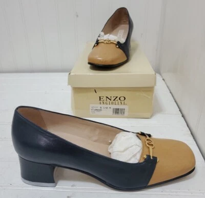 Zapatos sin cordones de colección ENZO ANGIOLINI de cuero dos 2 tonos azul marino y tostado/dorado para mujer 6,5 Foto 1 de 4