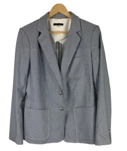 TOMMY HILFIGER Women's Size 12 Blue and White Striped 2 Button Blazer - Picture 1 of 15