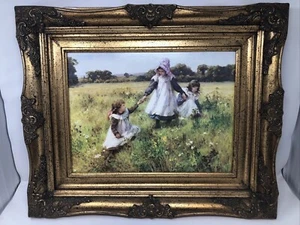 William Affleck Oil Painting Picking Wild Flowers (1868 - 1943) On Board Framed - Picture 1 of 24