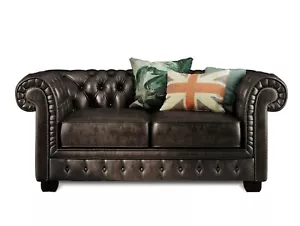 CHESTERFIELD 2-Sitzer Sofa Couch Echtleder BRADFORD Leder antikbraun Zweisitzer - Bild 1 von 4