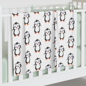 Baby Swaddle Blanket - White - Leigha Marina's Bebo The Penguin - Picture 1 of 5