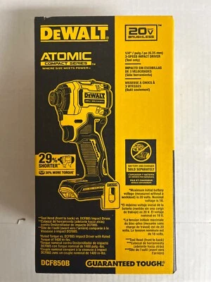 Dewalt DCF850B ATOMIC 20V MAX* 1/4 in. Brushless Cordless 3-Speed Impact Driver - Image 1 of 4