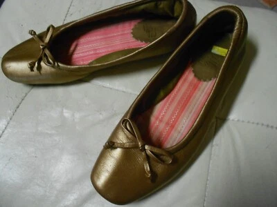 Sapatilhas de balé couro cor ouro cobre 7,5 Sam & Libby pequeno arco na biqueira sem corte - Imagem 1 de 4