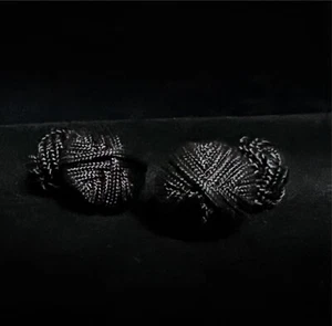 Prince of Scots Round Cap Silk Knot Cufflinks Solid Black Mens Formal Set - Picture 1 of 1
