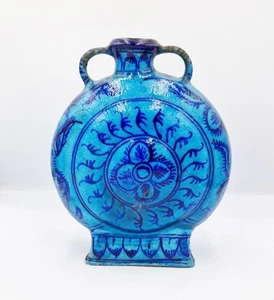 19TH CENTURY INDIAN MULTAN BLUE POTTERY MOON FLASK / VASE - Picture 1 of 6