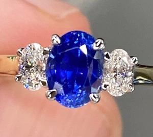 950 Platinum 3.50 CT Oval Cut Blue Sapphire Lab Grown Diamond Wedding Ring - Picture 1 of 17