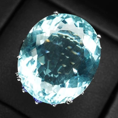 Anillos halo luminosos hechos a mano de plata de ley 925 de 21,76 quilates de aguamarina azul marino Foto 1 de 4