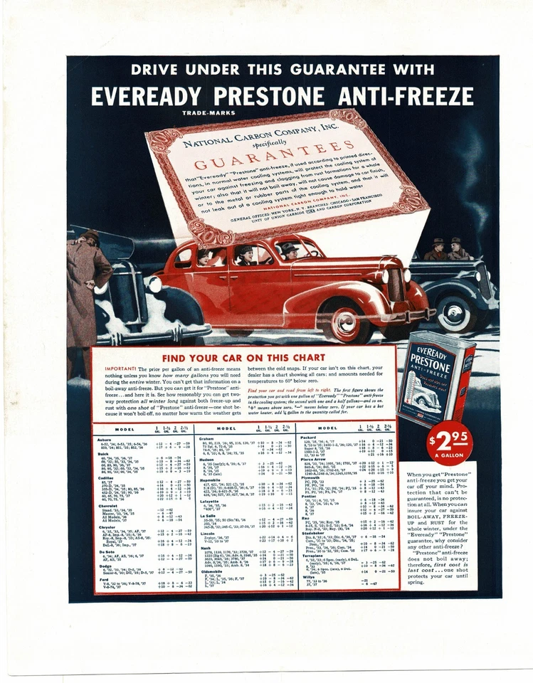 1937 Eveready Prestone Anti-Freeze Vintage Print Ad Oldsmobile Eight Sedan - Image 1 of 1