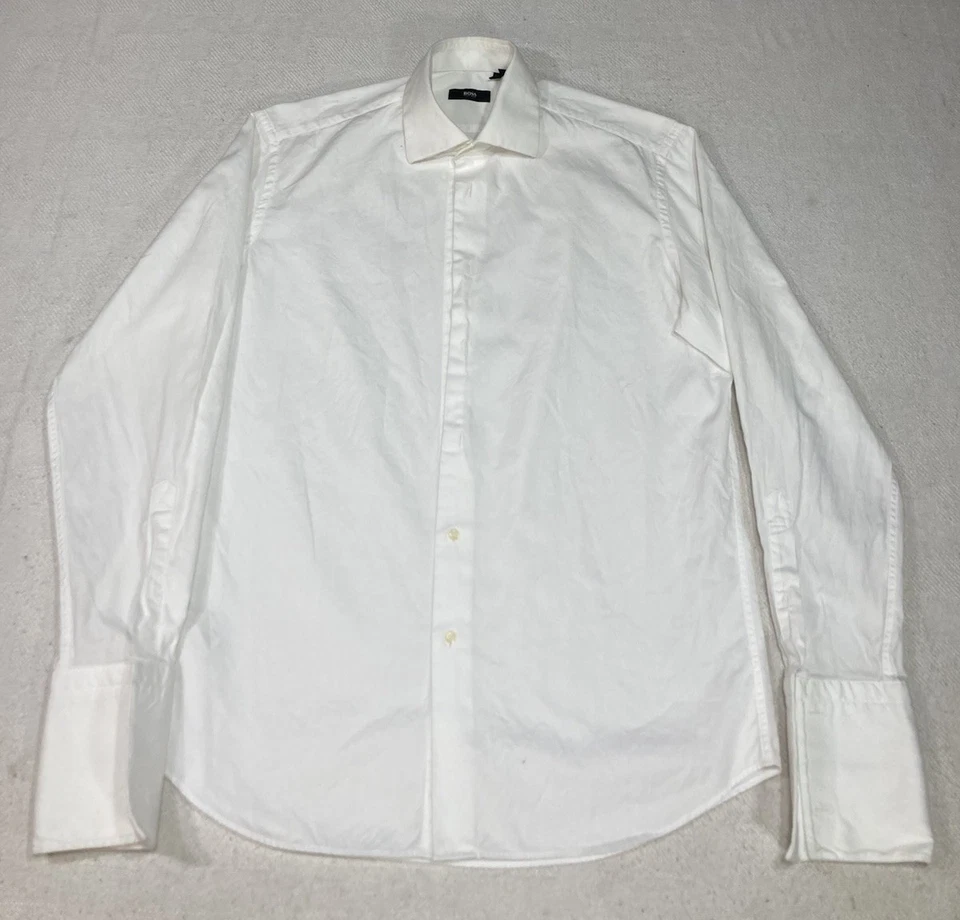 Huge Boss Dress Shirt Mens L 15.5 34/35 White French Cuffs And Placket Twill - Image 1 of 4