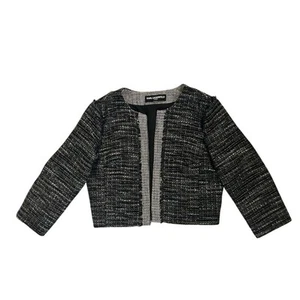 Chaqueta Blazer Karl Lagerfeld Negra Blanca Tweed Corta Mediana M con Flecos Para Mujer  - Imagen 1 de 8