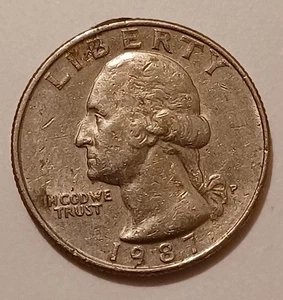 1987-P 25C (huelga regular) Washington cuarto lleno troquel errores + anomalías de troquel  - Imagen 1 de 9