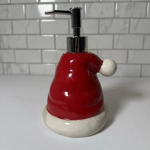 Keramik Rot Weihnachtsmütze Weihnachten Urlaub Seifenlotion Spender Pumpe Silber Weiß - Bild 1 von 11