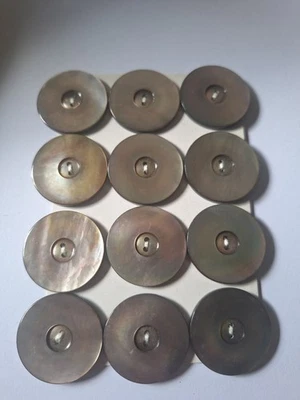 Echte Perlmutt Knöpfe Set 12 Stück grau, 2loch Knöpfe, alle ca. 30 mm  - Bild 1 von 2