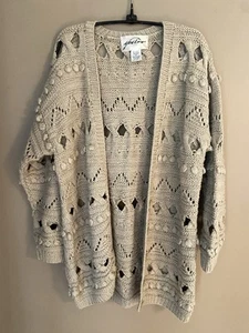 Vtg 90s Chunky Open Knit You Two Oversize Cardigan Sweater Coat Silk Ramie S/M - Picture 1 of 7