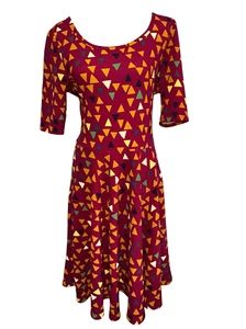 LulaRoe Nicole Dress Size 2XL Maroon Multi Colored Triangle Fit Flare A Line - Picture 1 of 8