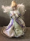 Sitting Angel with Fabric Dress Holding a Dove 10” Tall Porcelain Head Arms Legs