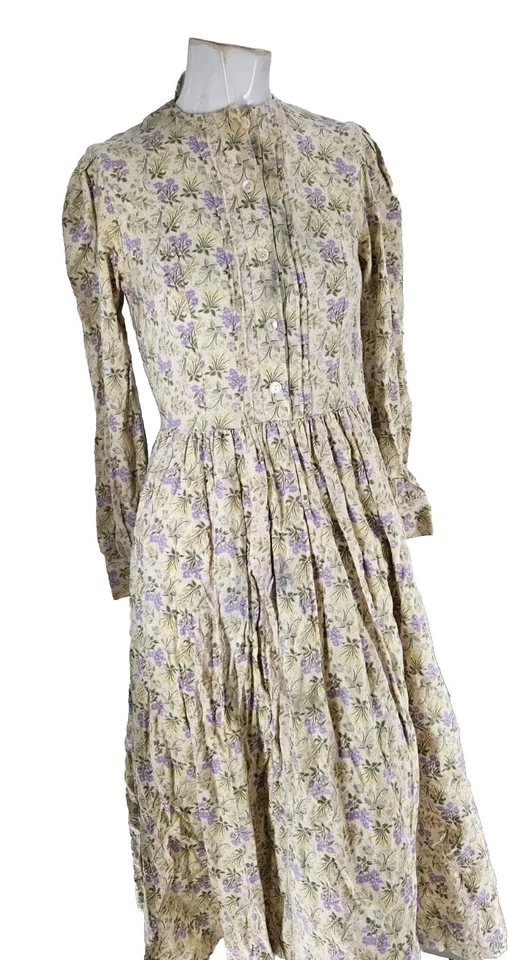Vestido para mujer Laura Ashley 8 vintage floral lila algodón plisado Prarie Cottage Foto 1 de 4