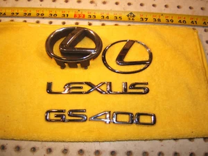 Lexus 99 GS400 sedan Front G Rear deck lid CHROME plastic OEM 4 Emblems,NOT GOLD - Bild 1 von 12