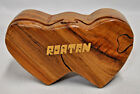 Double Heart Keepsake Puzzle Trinket Box for Jewelry in Brown Wood - Hand Carved