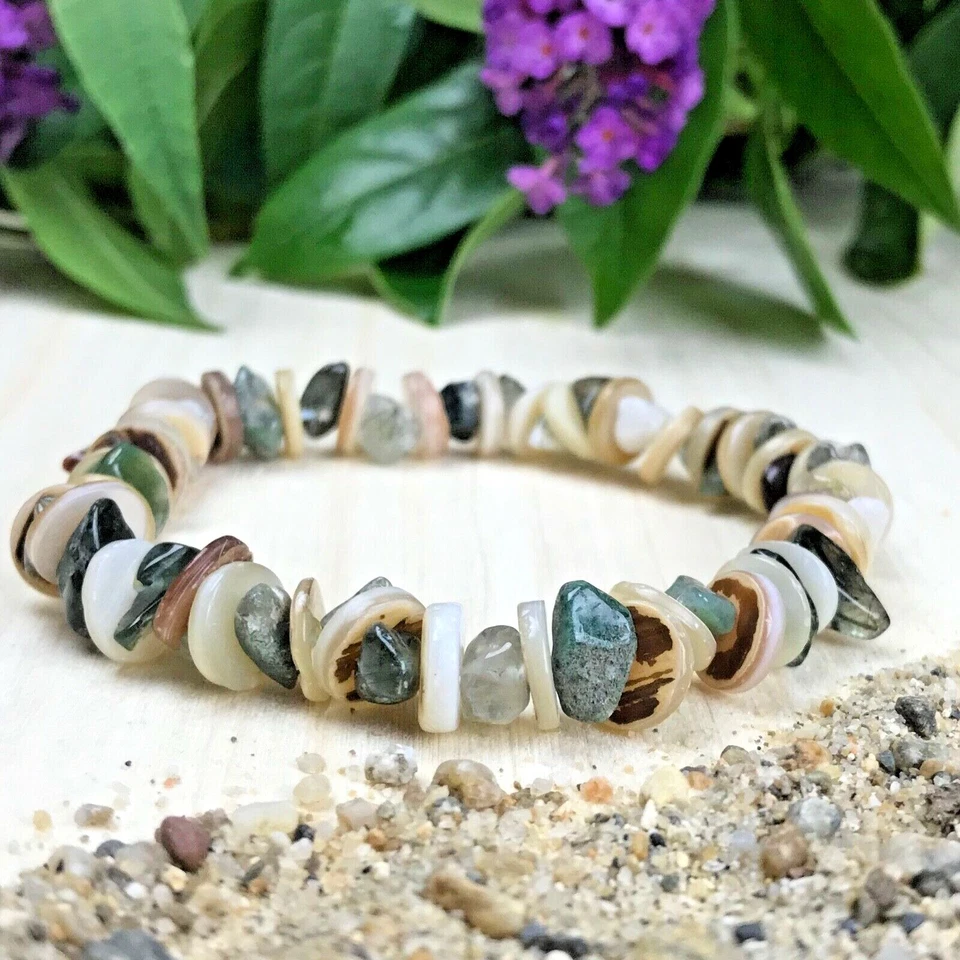 Bracelet Pierres Naturelles Agate Indienne Nacre coquillage  - Taille au choix  - Photo 1/1