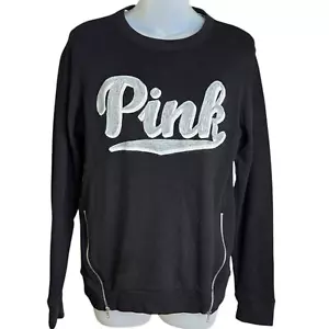 Pink Victorias Secret Womens Pull Over Sweatshirt Small Varsity Zipper Accents - Picture 1 of 7