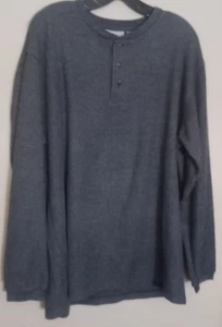 Farah Henley Gray Ribbed Long Sleeve Shirt Men's Large Casual Soft - Picture 1 of 5