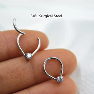 20pcs CZ Surgical Steel Nose Septum Clicker Hinged Ring Ear Hoop Daith Piercing - Picture 1 of 4