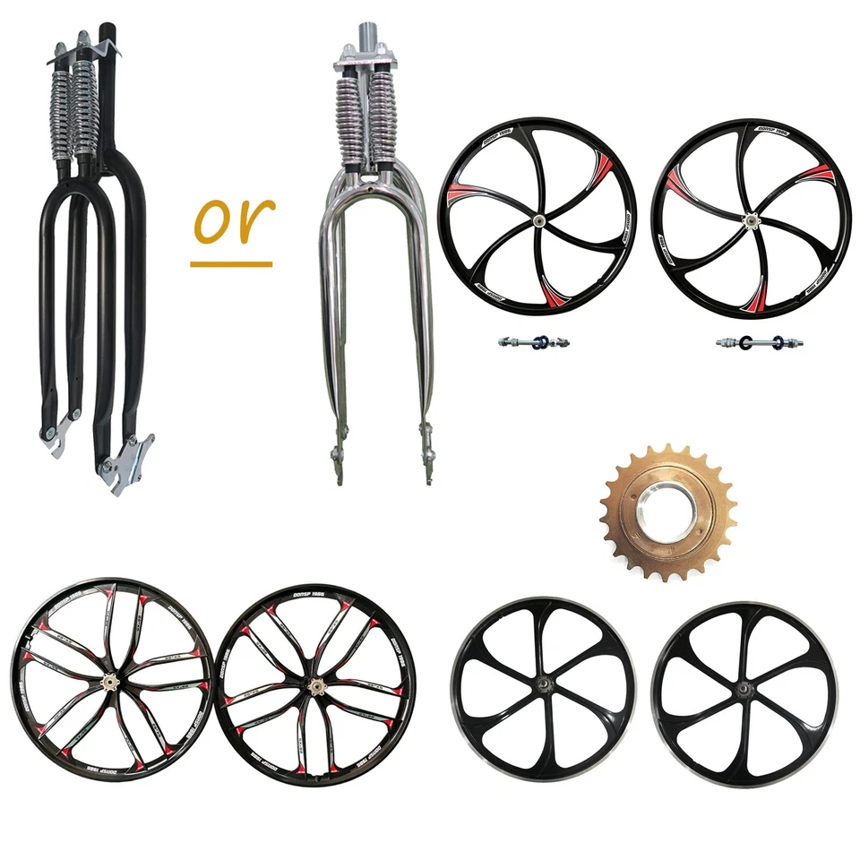 DONSP1986 26" Bike Spring Suspension Fork , 1" Threaded & Wheel/ Rim w/Freewheel - Image 1 of 1