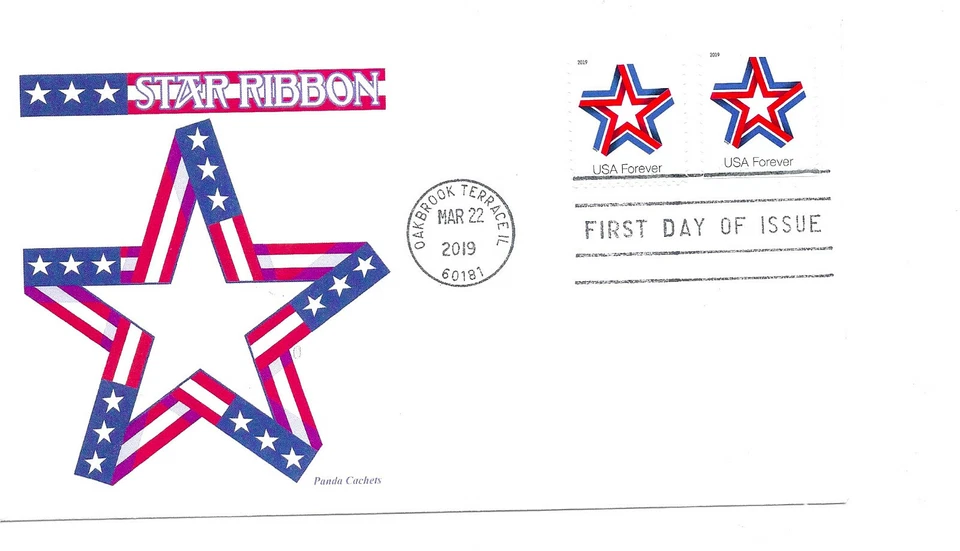 5361-62 Star Ribbon, pane + coil on one Panda Cachets, FDC - Image 1 of 1