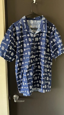 San Diego Padres Button Up Shirt M Blue Hawaiian Baseball Cover