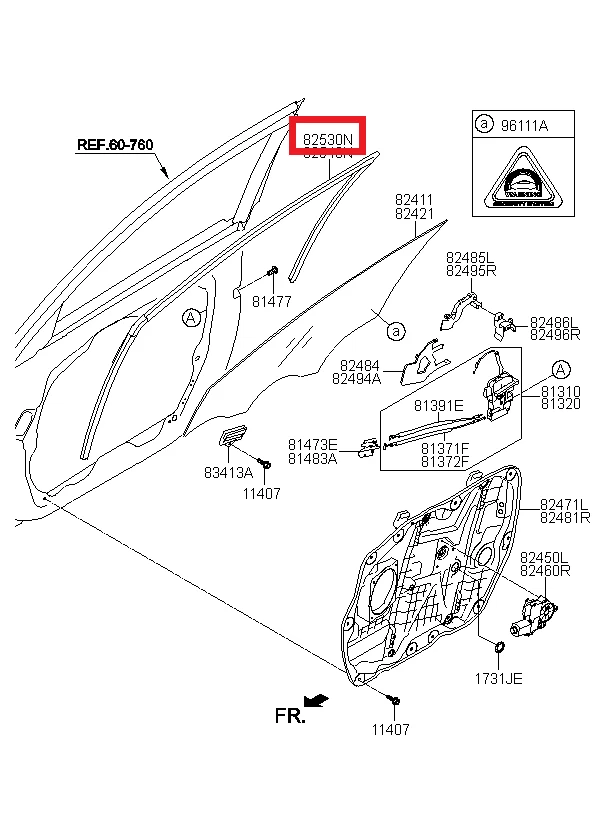 Genuine/OEM 825303V000 RUN ASSY-FR DR WDO GLASS LH for Hyundai Grandeur HG 11 - Изображение 1 из 1