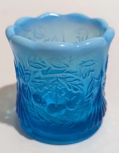 Westmoreland Glass Cherry Wreath Toothpick Holder Cup - Blue w/ Opalescent Edge - Picture 1 of 5