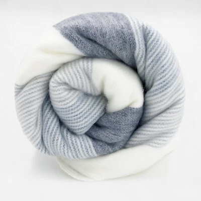 COSY SOFT ALPACA WOOL BLANKET 95” X 65” SERENE STRIPES IN SHADES OF GRAY - Image 1 of 4