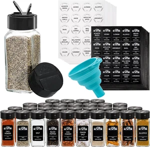 Tebery 30 Pack Glass Spice Jars Square Glass Bottles with Black Caps, 4Oz Empty - Picture 1 of 12
